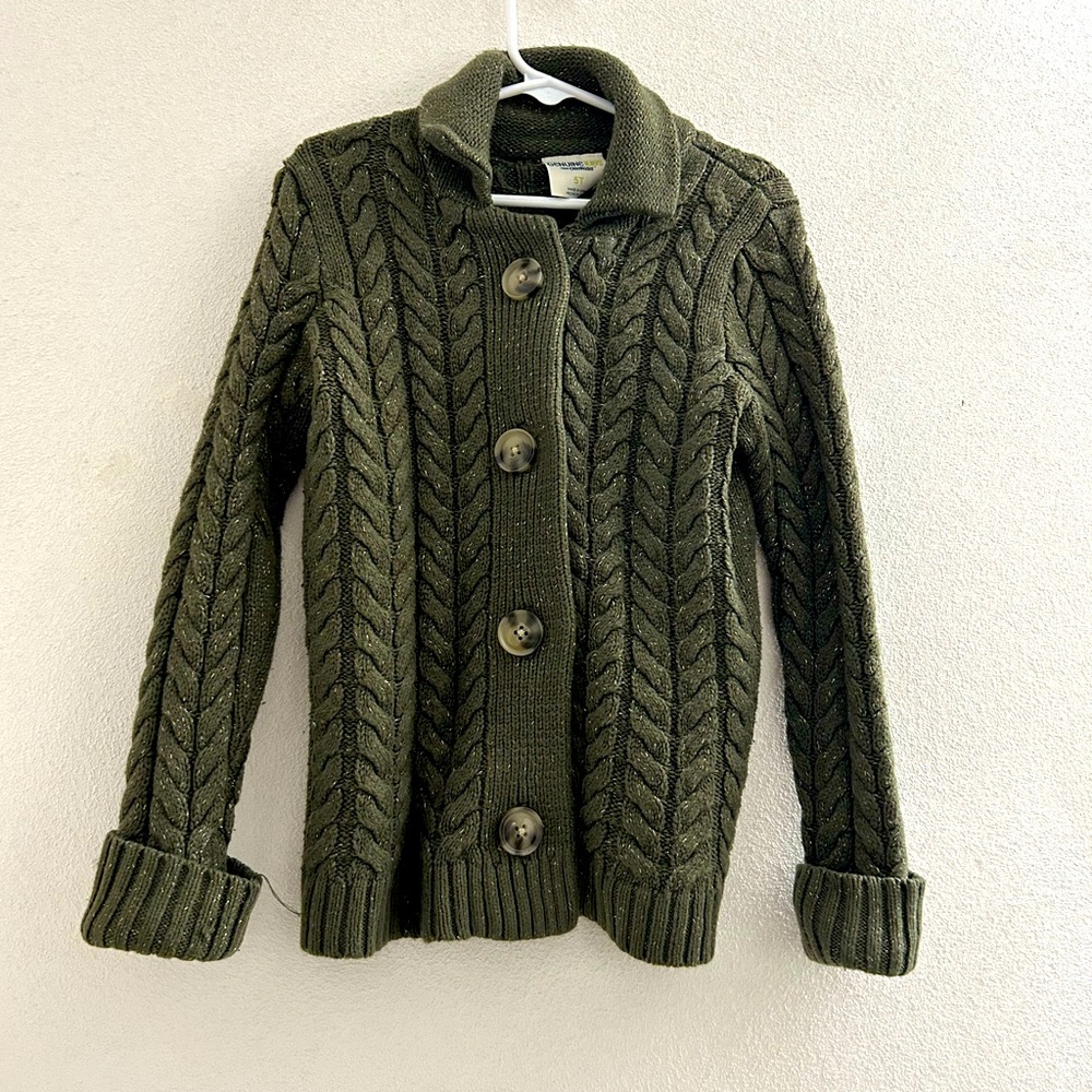 Olive Green Cable Knit Cardigan Forest Soft Green Size 5T sweater!